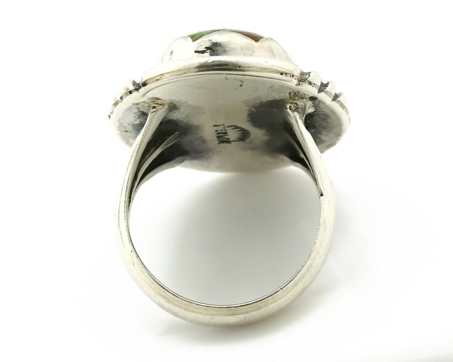 Navajo Ring .925 Silver Natural Uncolored Green Turquoise Signed Apache C.80's