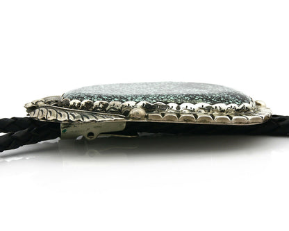 Navajo Turquoise Bolo Tie .925 Silver Spiderweb Turquoise Artist Signed Montoya