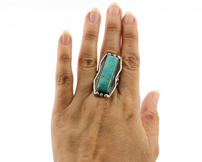 Navajo Ring .925 Silver Kingman Turquoise Artist Signed B C.80's