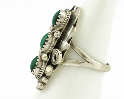 Navajo Ring 925 Silver Natural Green Malachite Signed Justin Morris C.80's