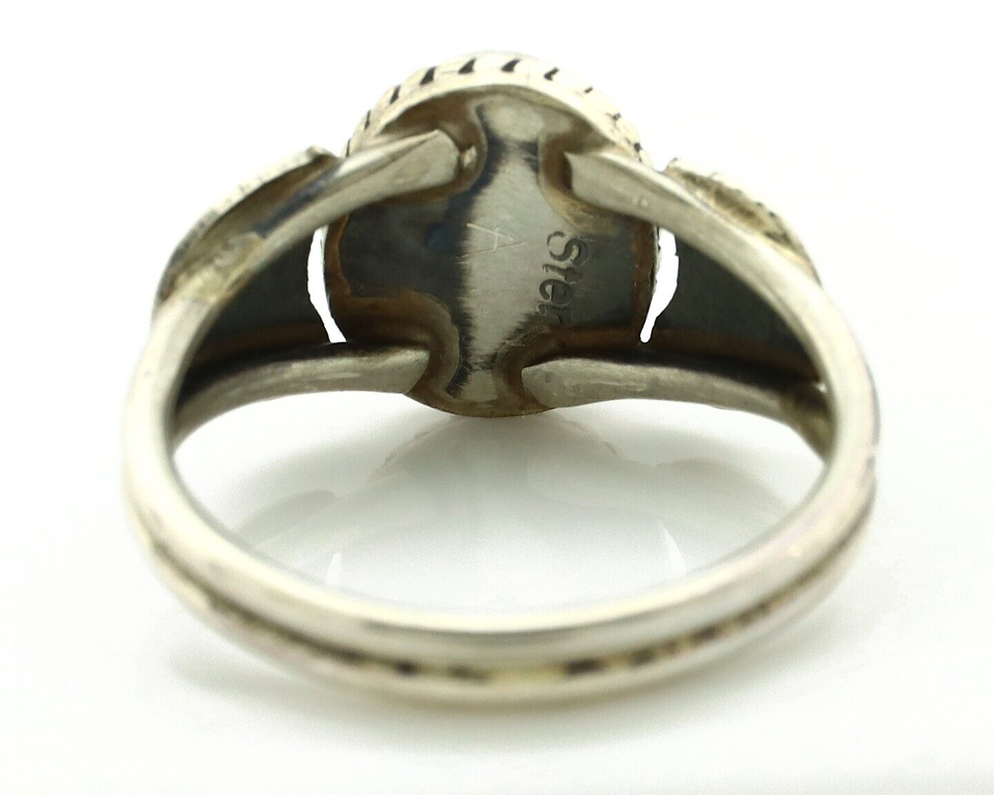 Navajo Ring 925 Silver Natural Mined Malachite Native American Artist C.80's