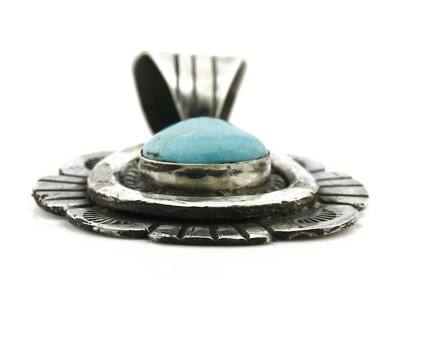 Navajo Pendant .925 Silver Kingman Turquoise Signed Artist FT C.80's