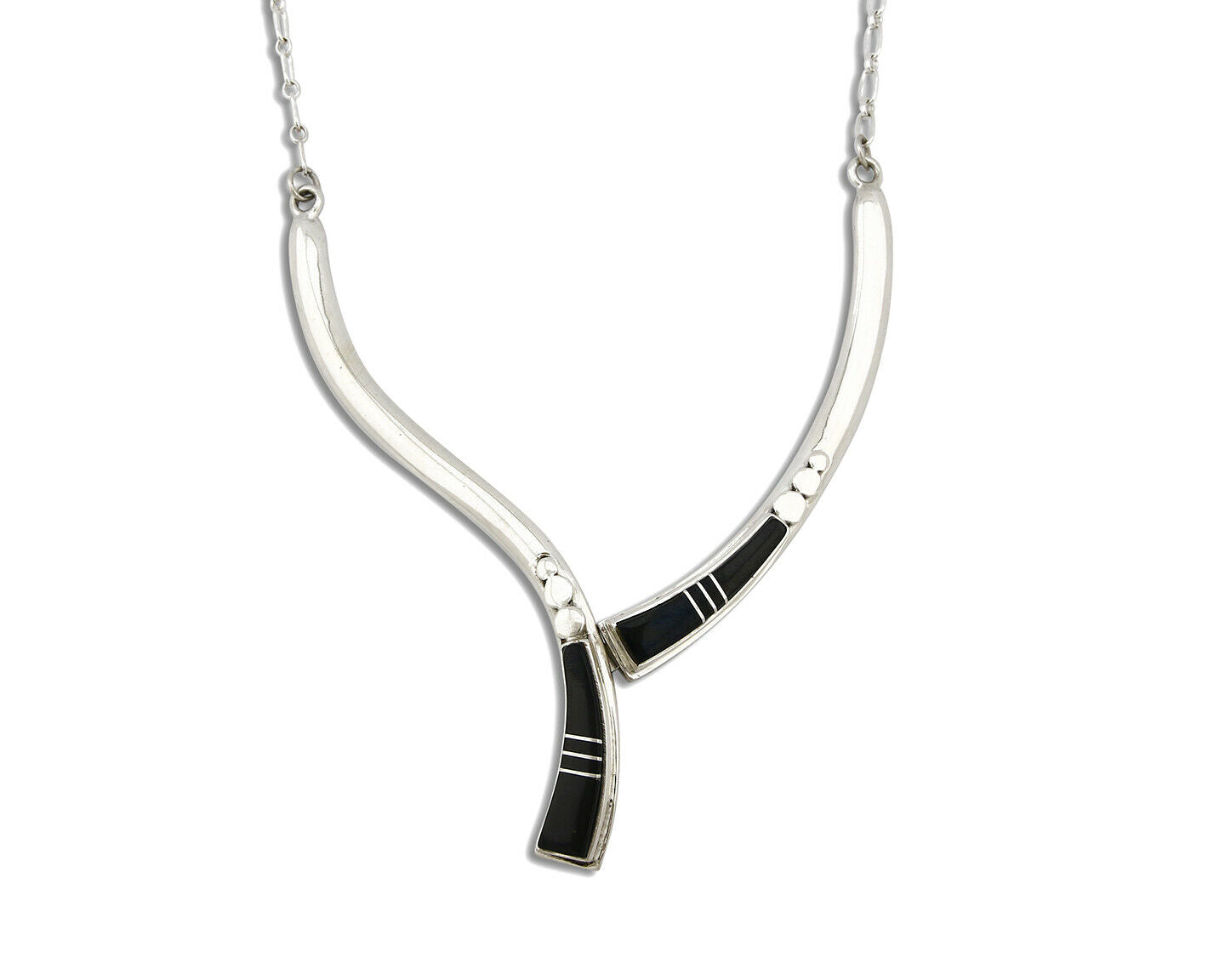 Women's Navajo Necklace .925 Silver Black Onyx Inlay C.80's