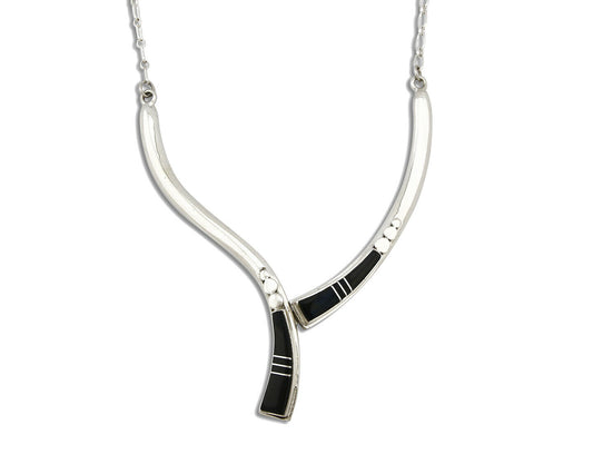Women's Navajo Necklace .925 Silver Black Onyx Inlay C.80's