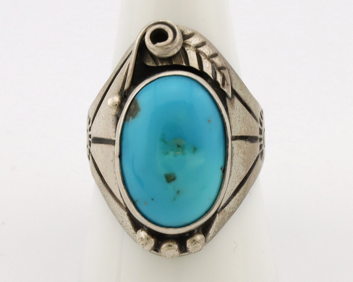 Navajo Ring .925 Silver Natural Blue Turquoise Native American Artist C.1980s