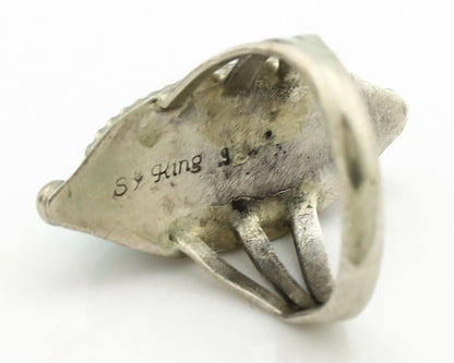 Navajo Ring .925 Silver Blue Turquoise Artist Signed S King C.1980's