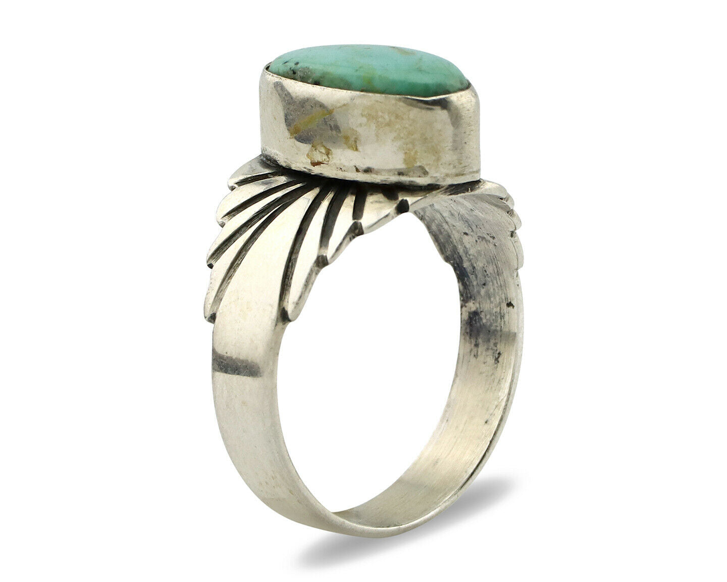 Navajo Ring .925 Silver Kingman Turquoise Artist Signed Apache C.80's