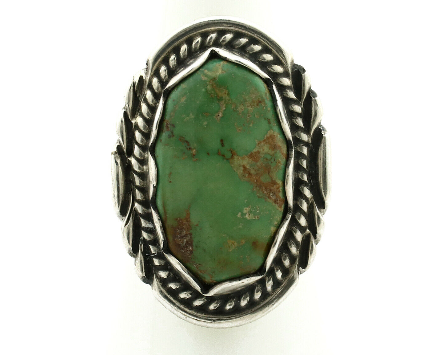 Navajo Ring .925 Silver Natural Uncolored Green Turquoise Signed Apache C.80's