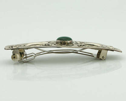 Women's Navajo Hair Clip .925 Silver Malachite Artist Signed LS C.80's