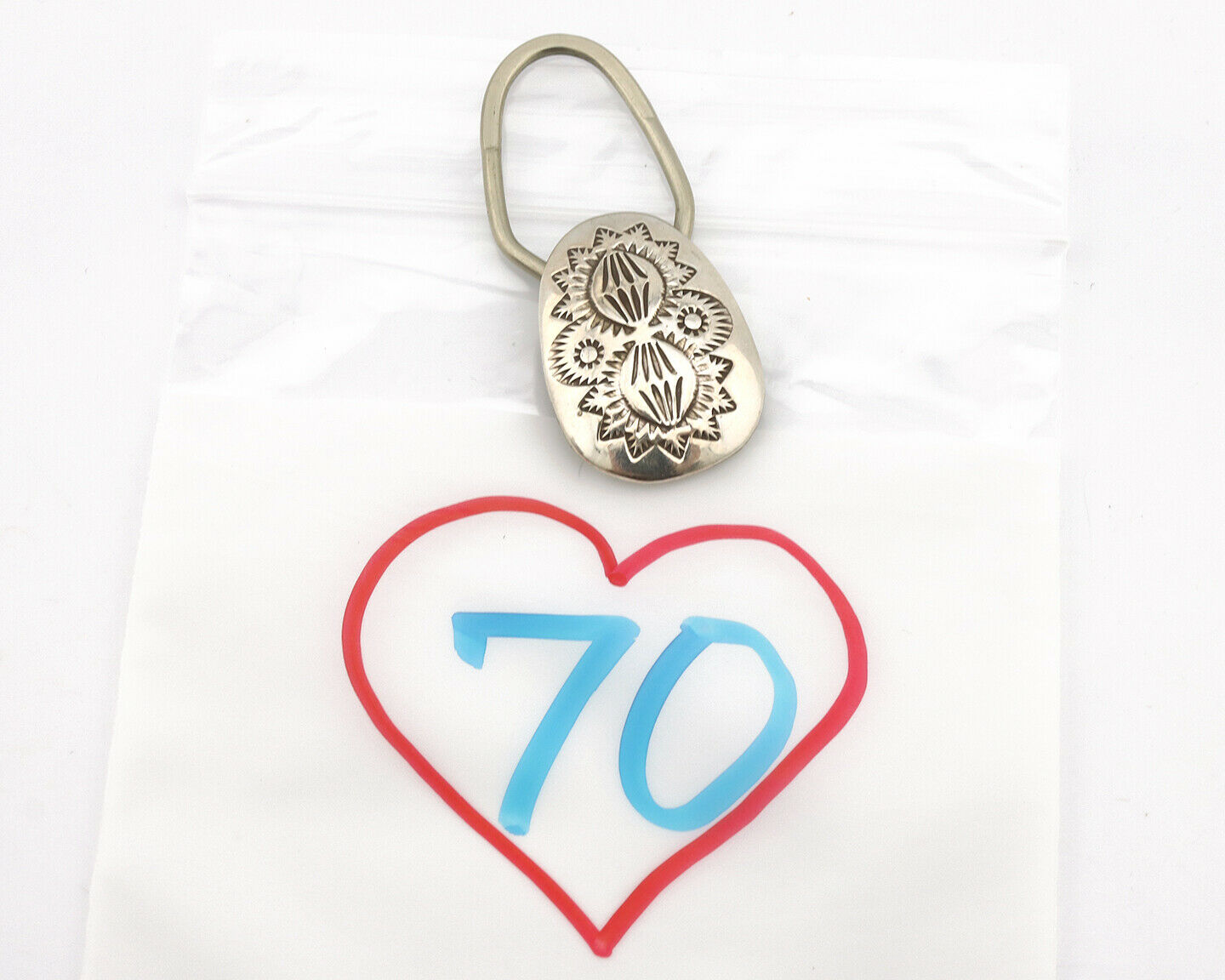 Navajo Key Chain .925 Silver Hand Stamped Native American Artist C.80s