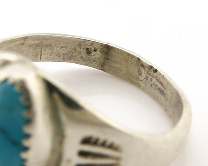 Zuni Ring .925 Silver Kingman Turquoise Hand Stamped Native American C.80's
