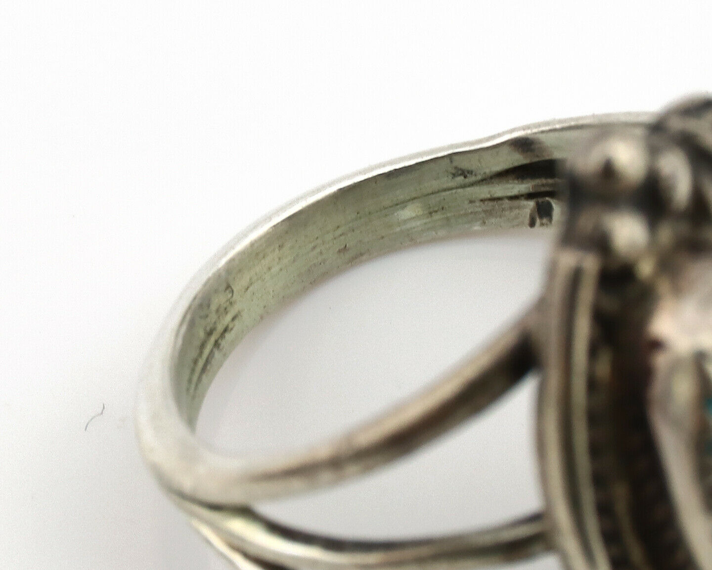 Navajo Ring .925 Silver Spiderweb Turquoise Artist Signed S King C.1980's