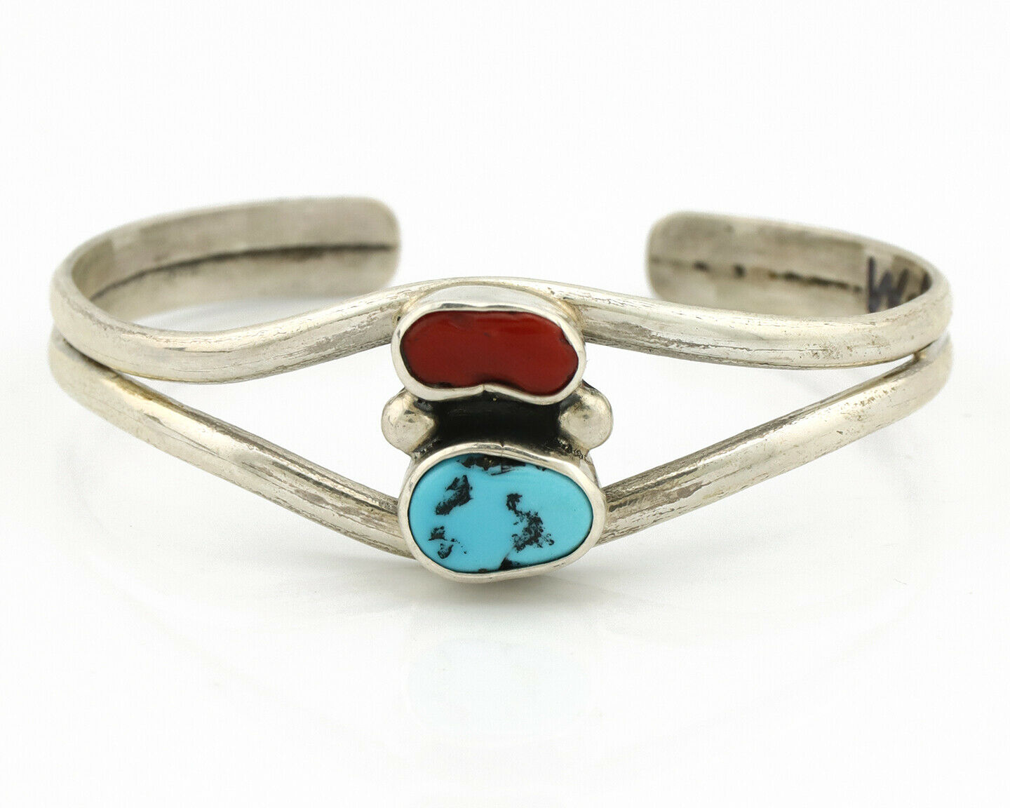 Navajo Bracelet .925 Silver Coral & Turquoise Artist Native American Artist C.90