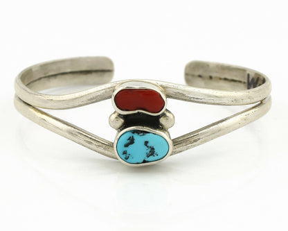 Navajo Bracelet .925 Silver Coral & Turquoise Artist Native American Artist C.90