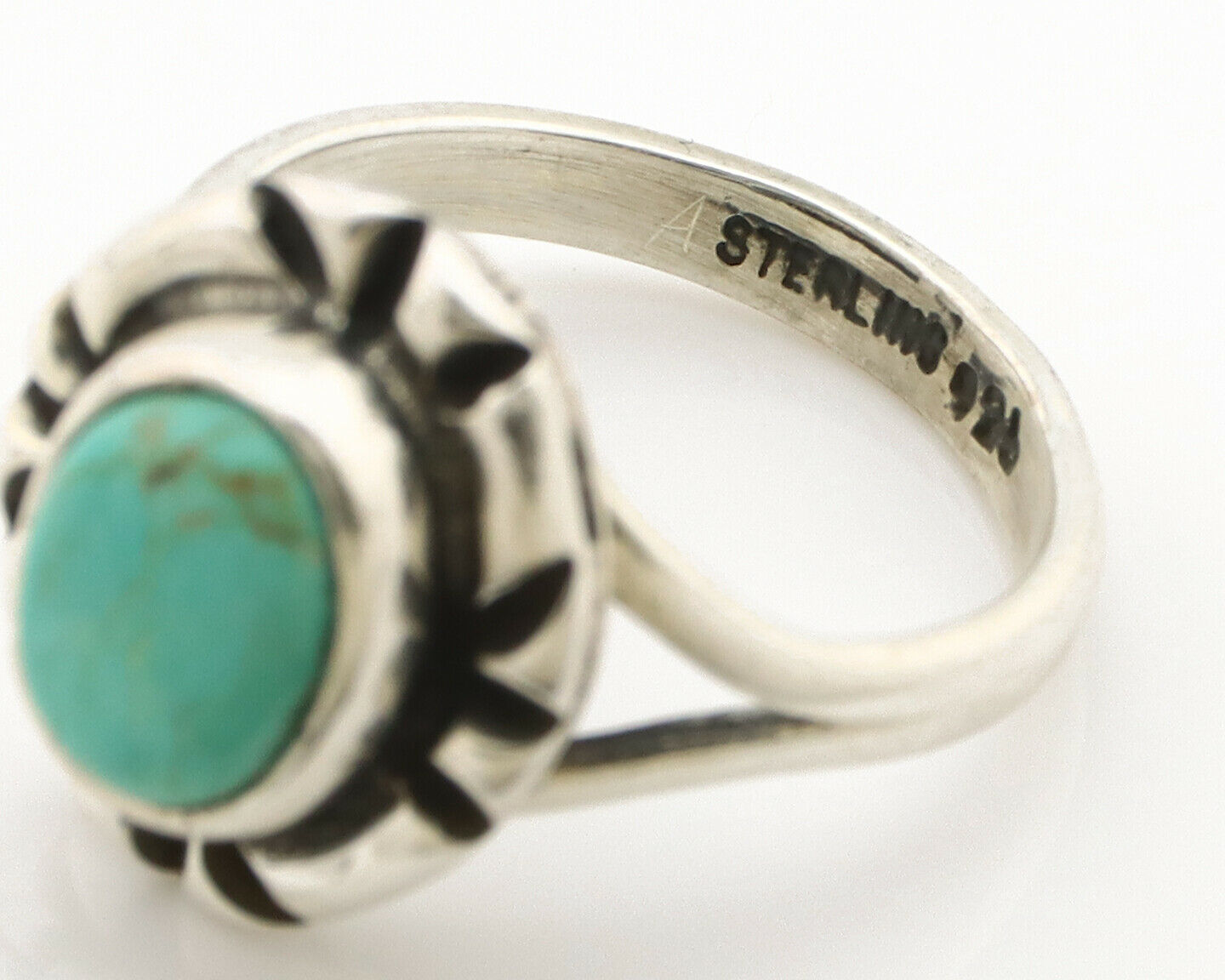 Navajo Ring .925 Silver Kingman Turquoise Artist Signed Gecko C.90's