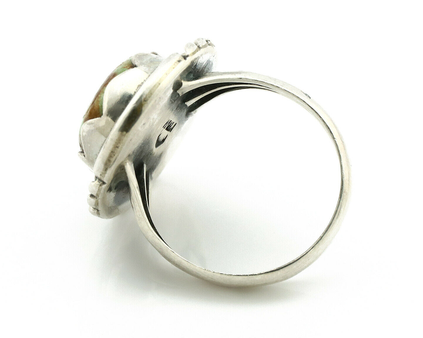 Navajo Ring .925 Silver Natural Green Turquoise Signed Apache C.80's