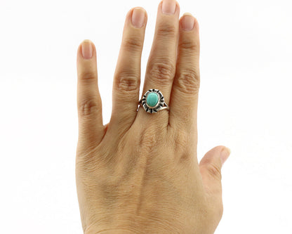 Navajo Ring .925 Silver Kingman Turquoise Artist Signed Gecko C.90's