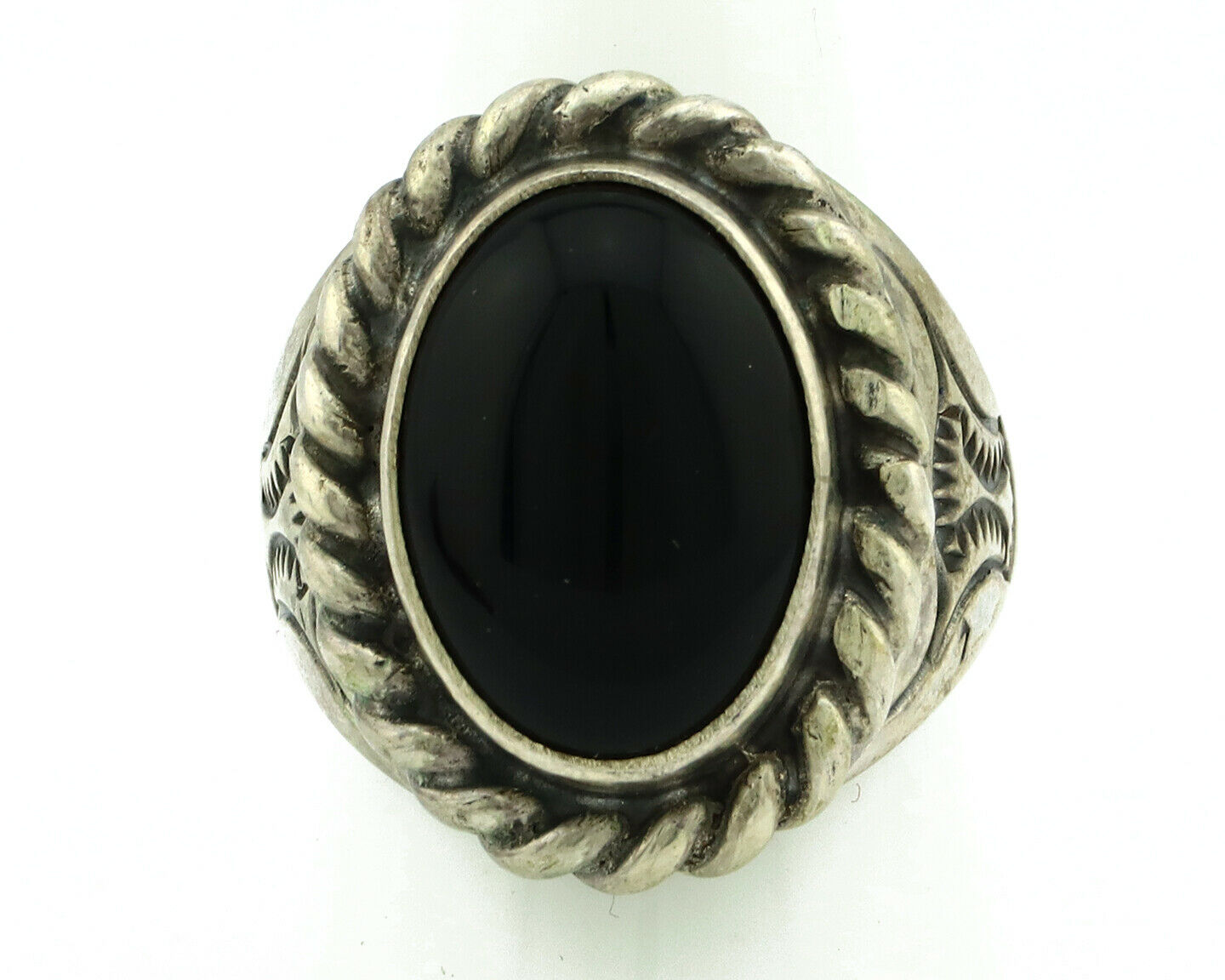 Navajo Ring .925 Silver Onyx Artist Signed Apache Manufacturing C.80's