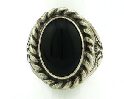 Navajo Ring .925 Silver Onyx Artist Signed Apache Manufacturing C.80's