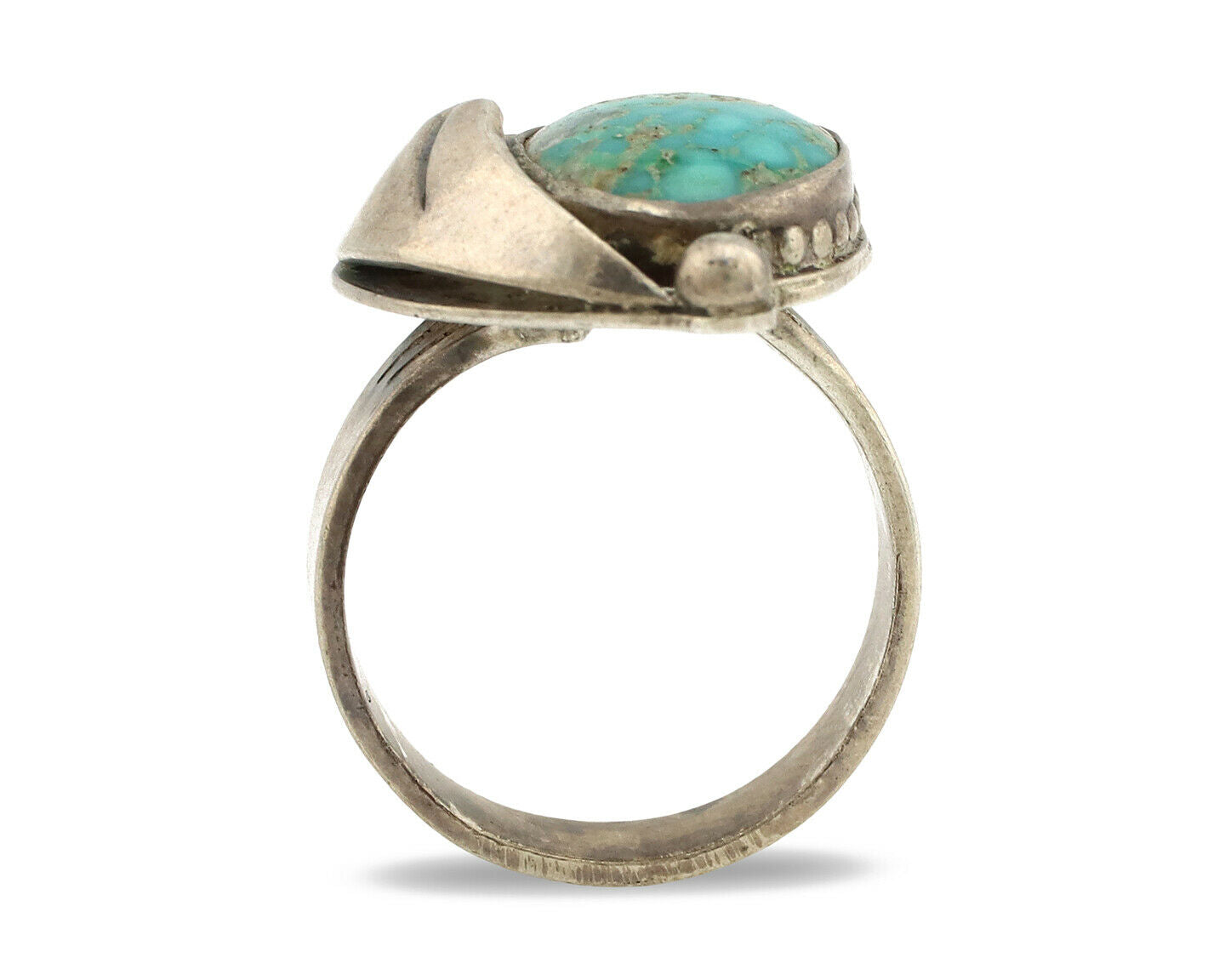 Navajo Ring .925 Silver Kingman Turquoise Native American Artist C.1980's