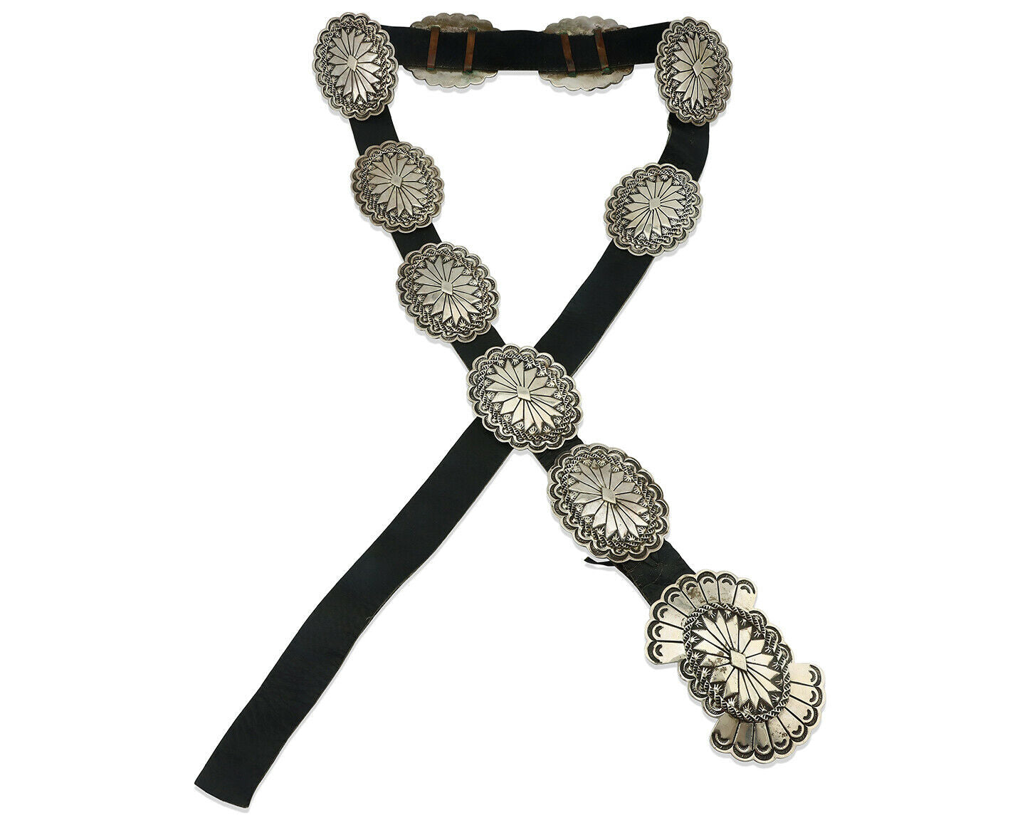 Navajo Concho Belt .925 Silver Hand Stamped Artist Michael Rogers C.80's