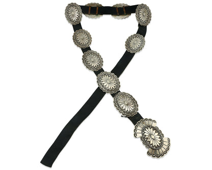 Navajo Concho Belt .925 Silver Hand Stamped Artist Michael Rogers C.80's