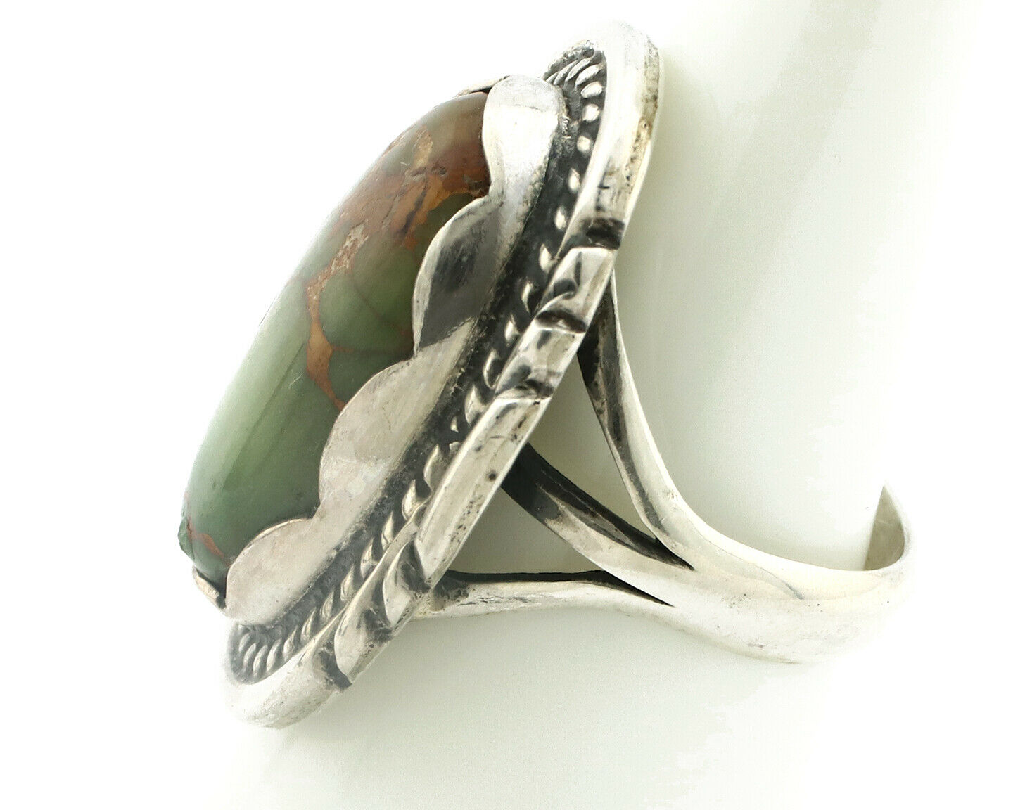 Navajo Ring .925 Silver Natural Uncolored Green Turquoise Signed Apache C.80's