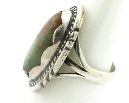 Navajo Ring .925 Silver Natural Uncolored Green Turquoise Signed Apache C.80's