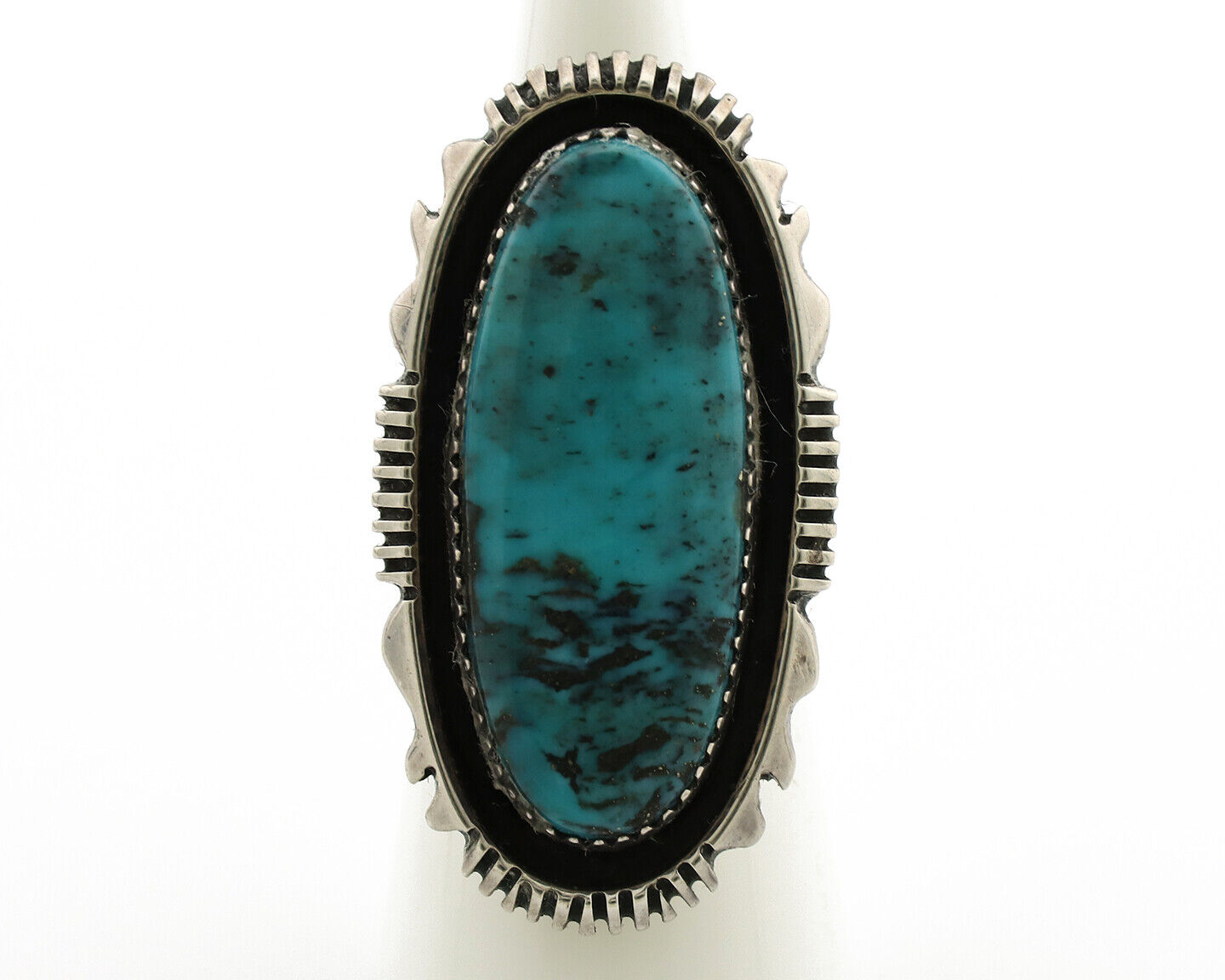 Navajo Ring .925 Silver Spiderweb Turquoise Artist Signed Begay C.1980's