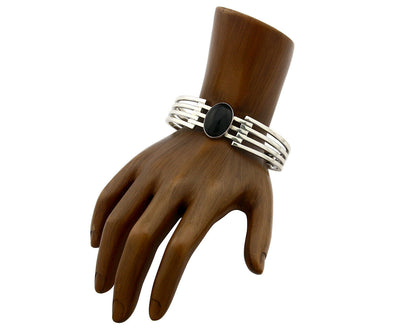 Mexican Bracelet .925 Silver Artist Signed PM Black Onyx C.80's
