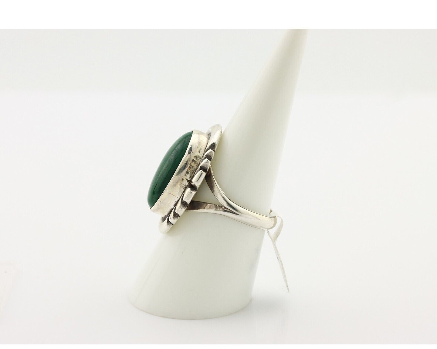 Navajo Ring 925 Silver Malachite Hand Stamped Signed NAKAI C.80's