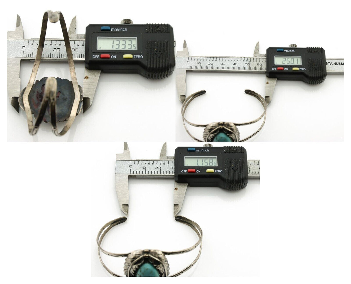 Navajo Bracelet .925 Silver Powder Blue Natural Turquoise Signed Sun C.80's