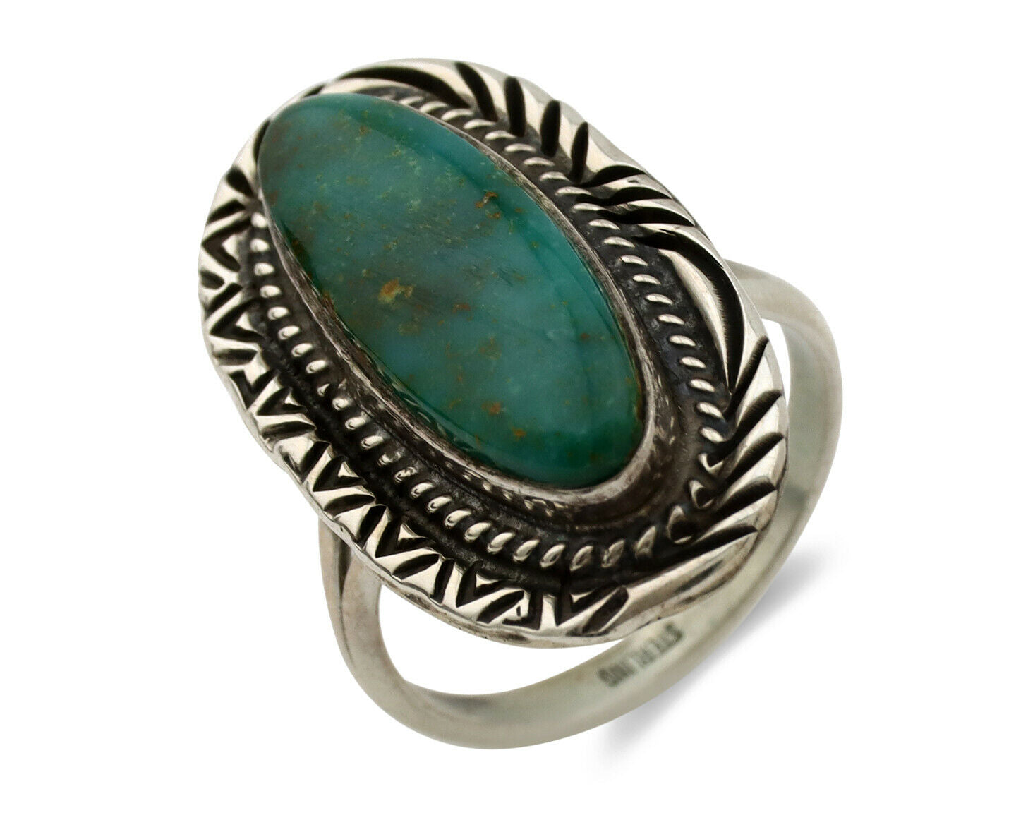 Navajo Ring .925 Silver Blue Gem Turquoise Native American Artist C.80's