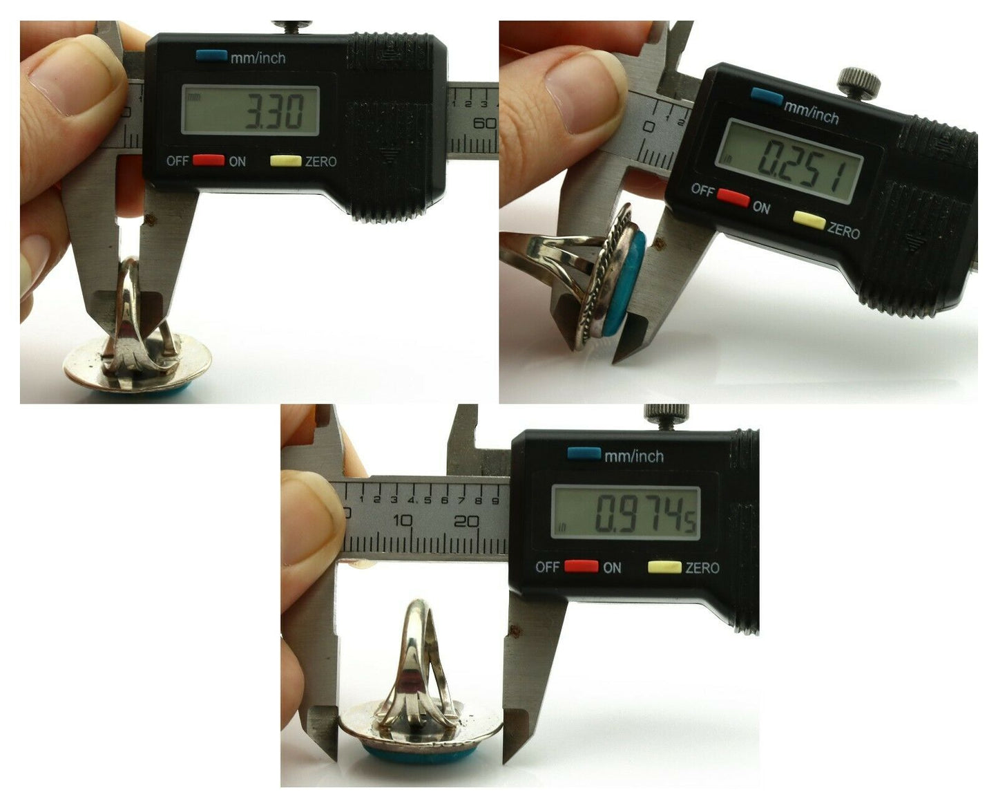 Navajo Ring .925 Silver Turquoise Signed M Begay C.1980's