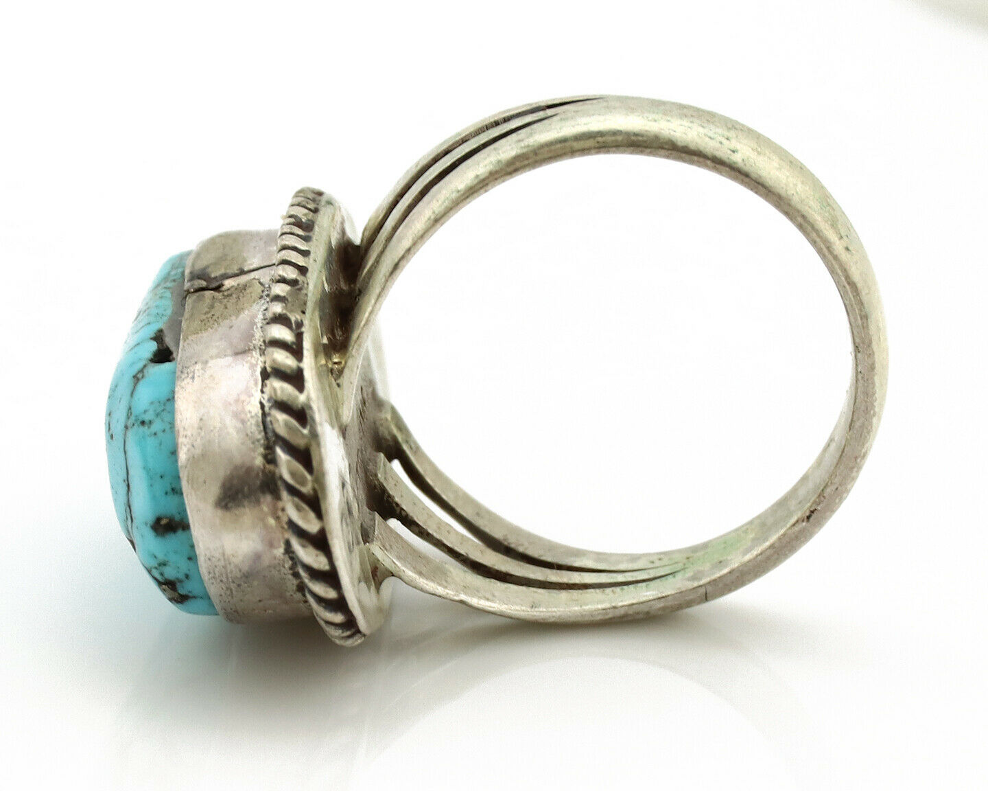 Navajo Ring .925 Silver Blue Turquoise Native American Artist C.1980's
