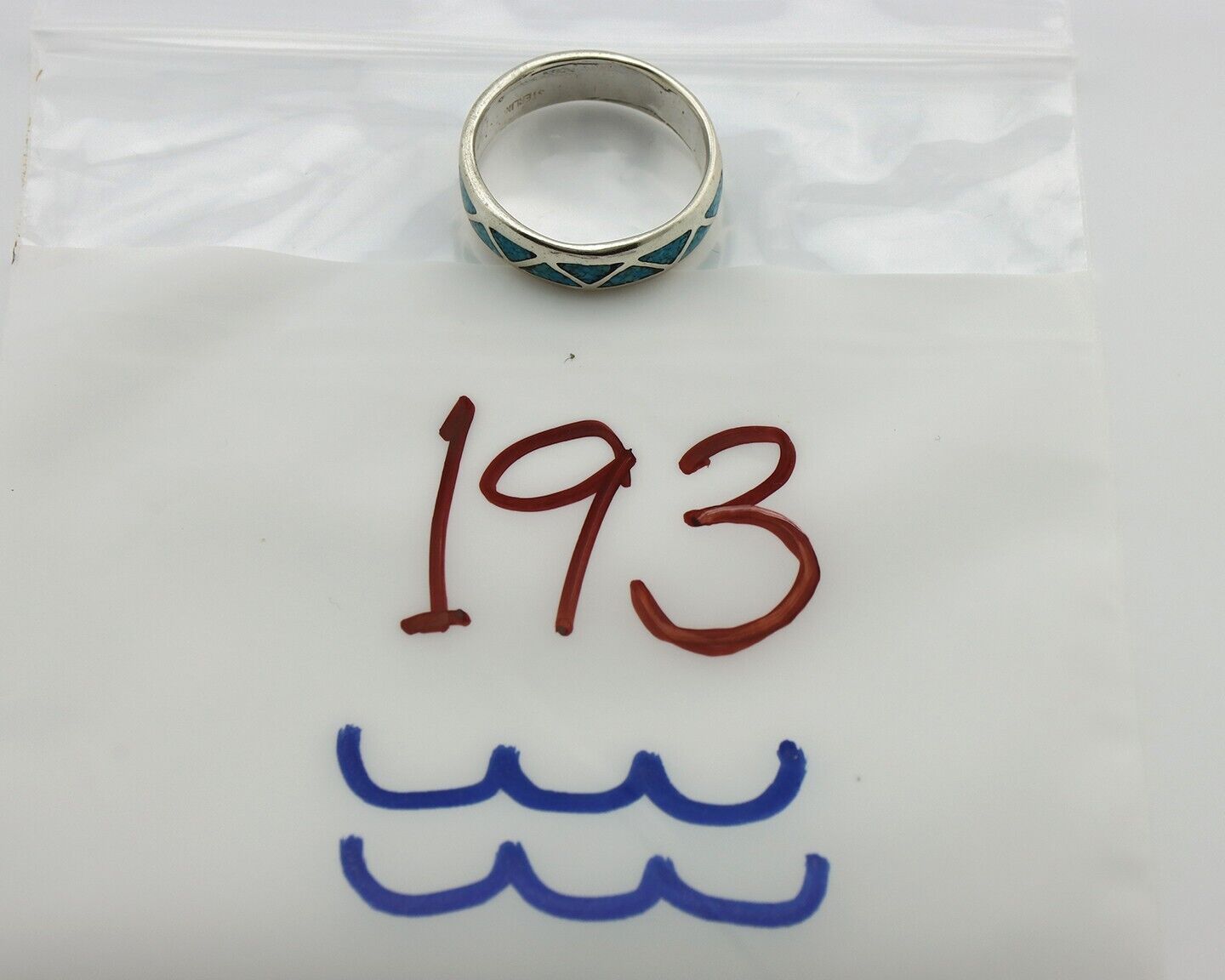 Navajo Chip Inlay Ring 925 Silver Sleeping Beauty Turquoise Artist Silver Cloud