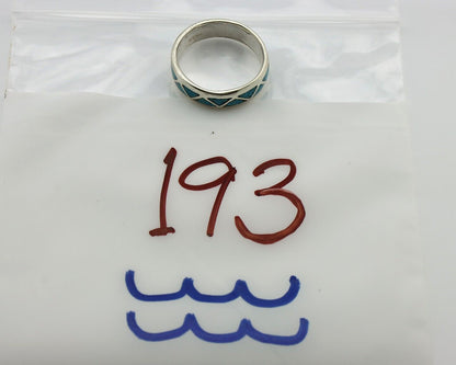 Navajo Chip Inlay Ring 925 Silver Sleeping Beauty Turquoise Artist Silver Cloud