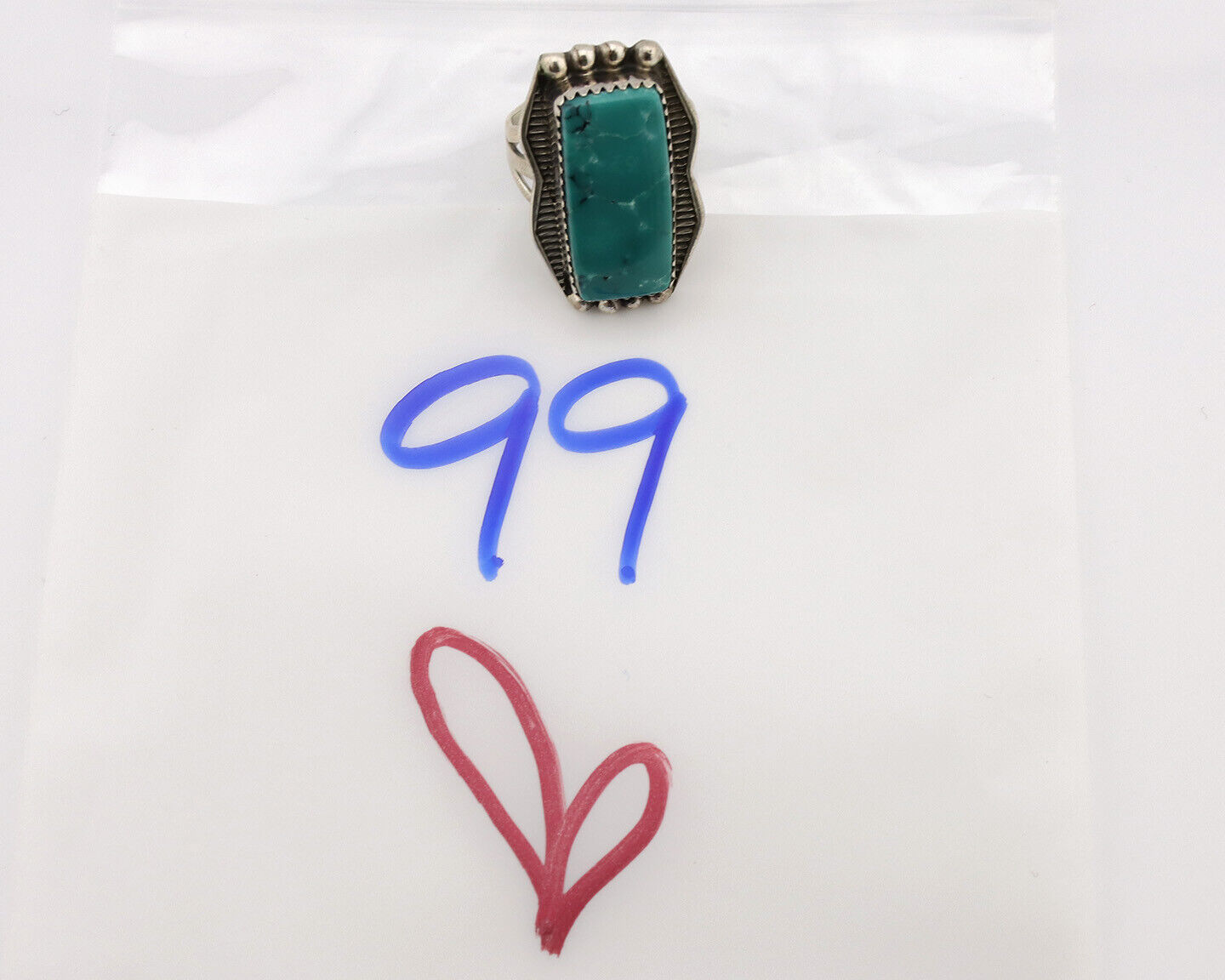 Navajo Ring .925 Silver Natural Blue Turquoise Artist Signed S C.80's