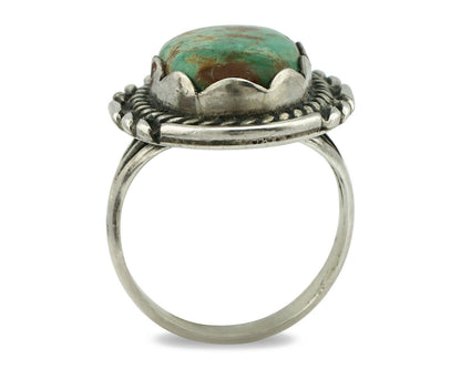 Navajo Ring .925 Silver Natural Green Turquoise Signed Apache C.80's