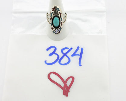 Navajo Ring 925 Silver Turquoise & Coral Signed Circle JW C.80s