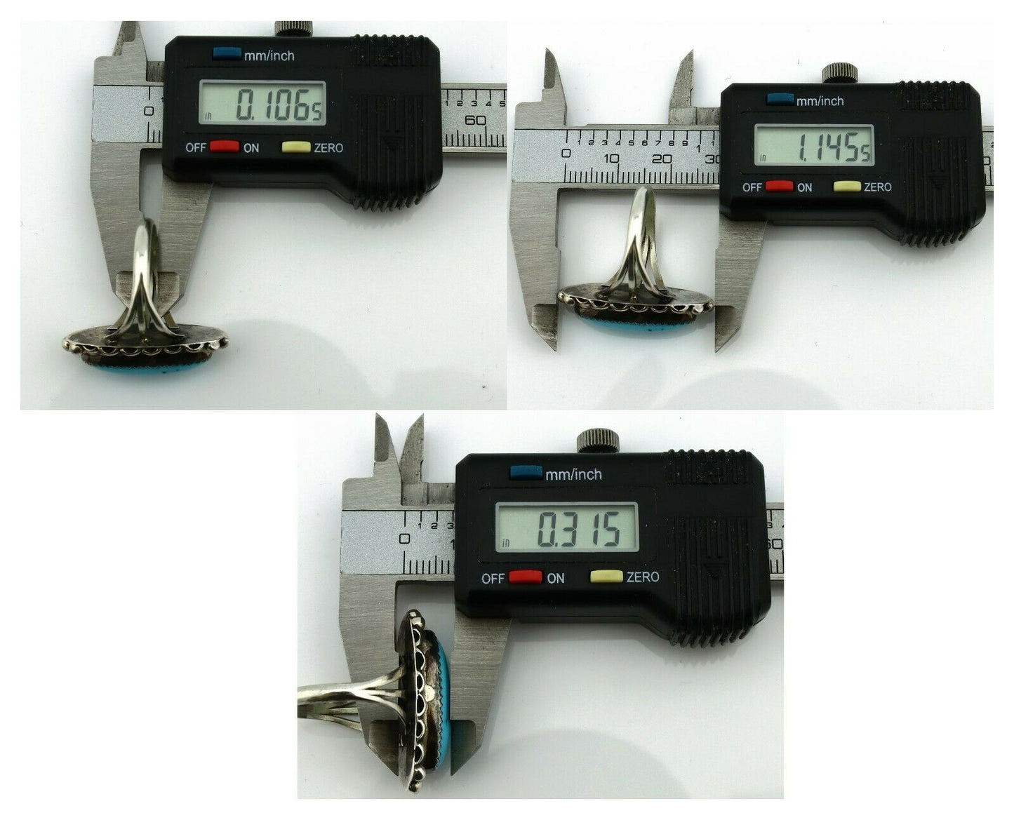 Navajo Ring .925 Silver Natural Blue Turquoise Artist Signed SC C.80's