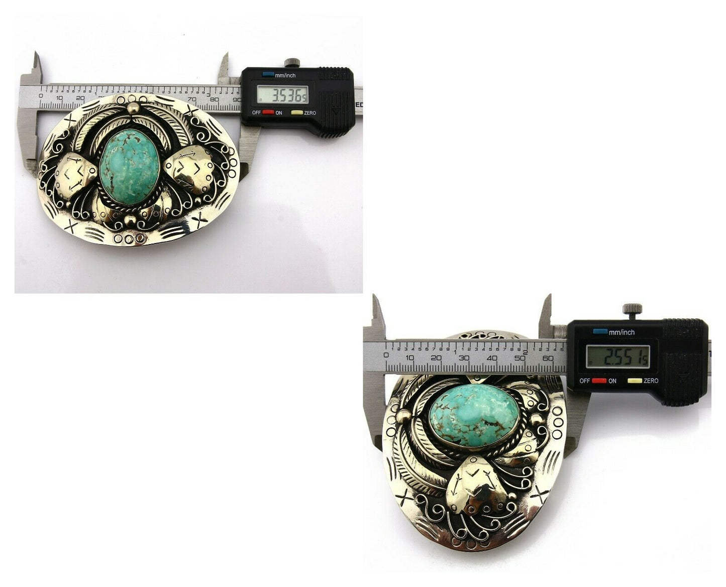 Navajo Belt Buckle .999 Nickle Silver Morenci Turquoise Native Artist C.80's