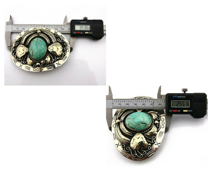 Navajo Belt Buckle .999 Nickle Silver Morenci Turquoise Native Artist C.80's