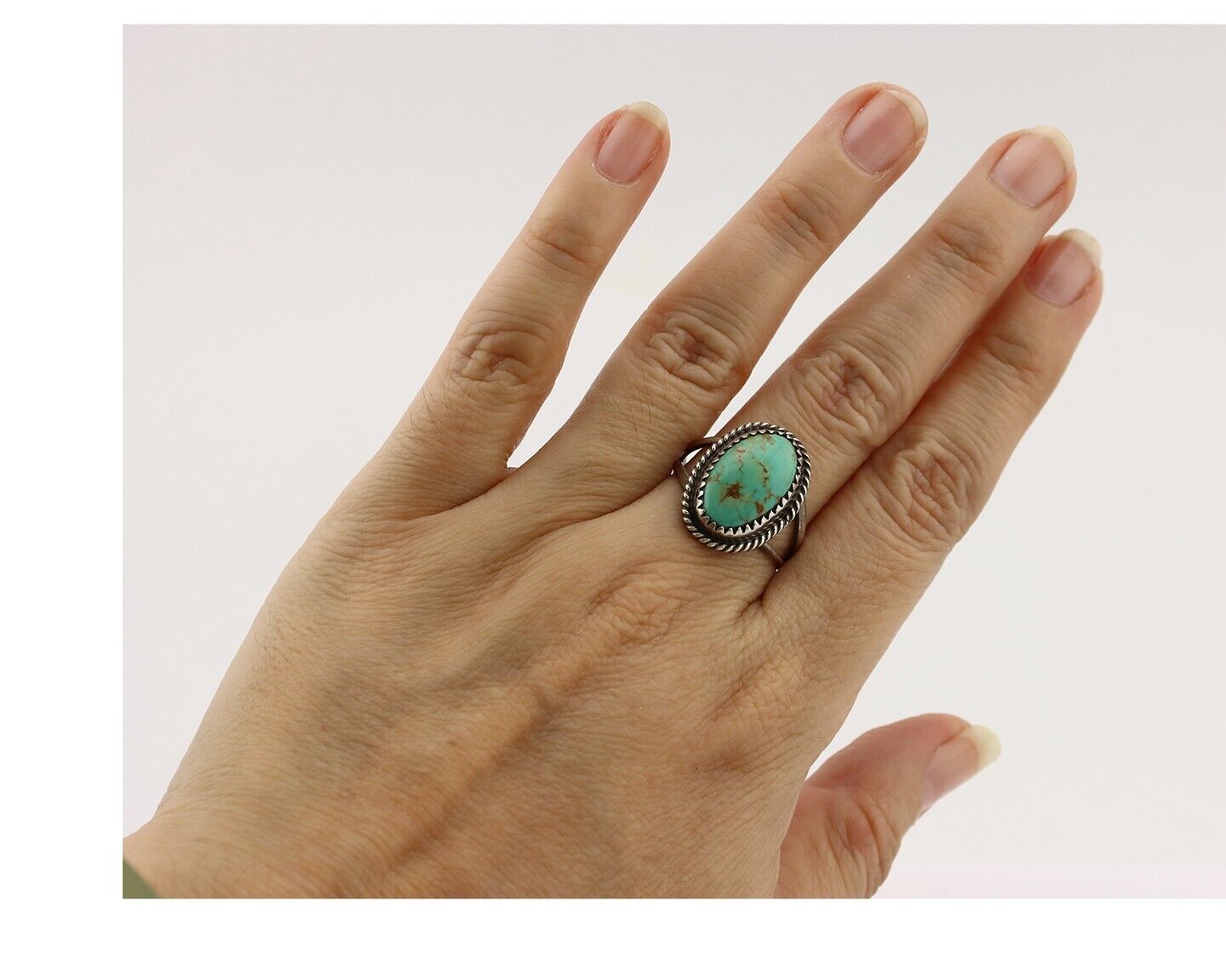 Navajo Handmade Ring 925 Silver Kingman Turquoise Artist Signed MC C.80's