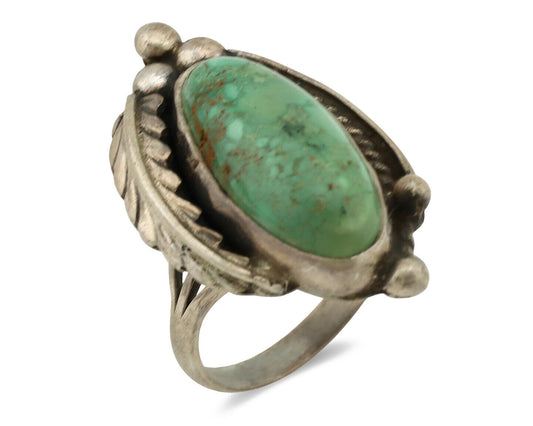 Navajo Ring .925 Silver Manassas Turquoise Signed Native Artist C.80's