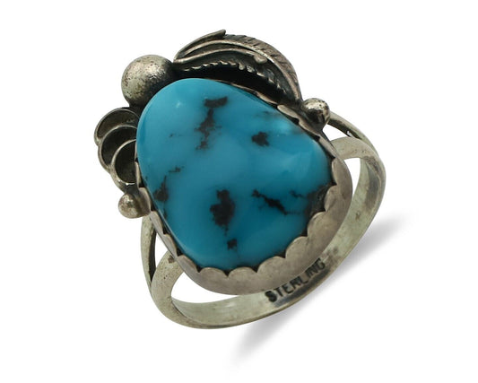 Navajo Ring .925 Silver Natural Blue Mined Southwest Turquoise Native Artist C80
