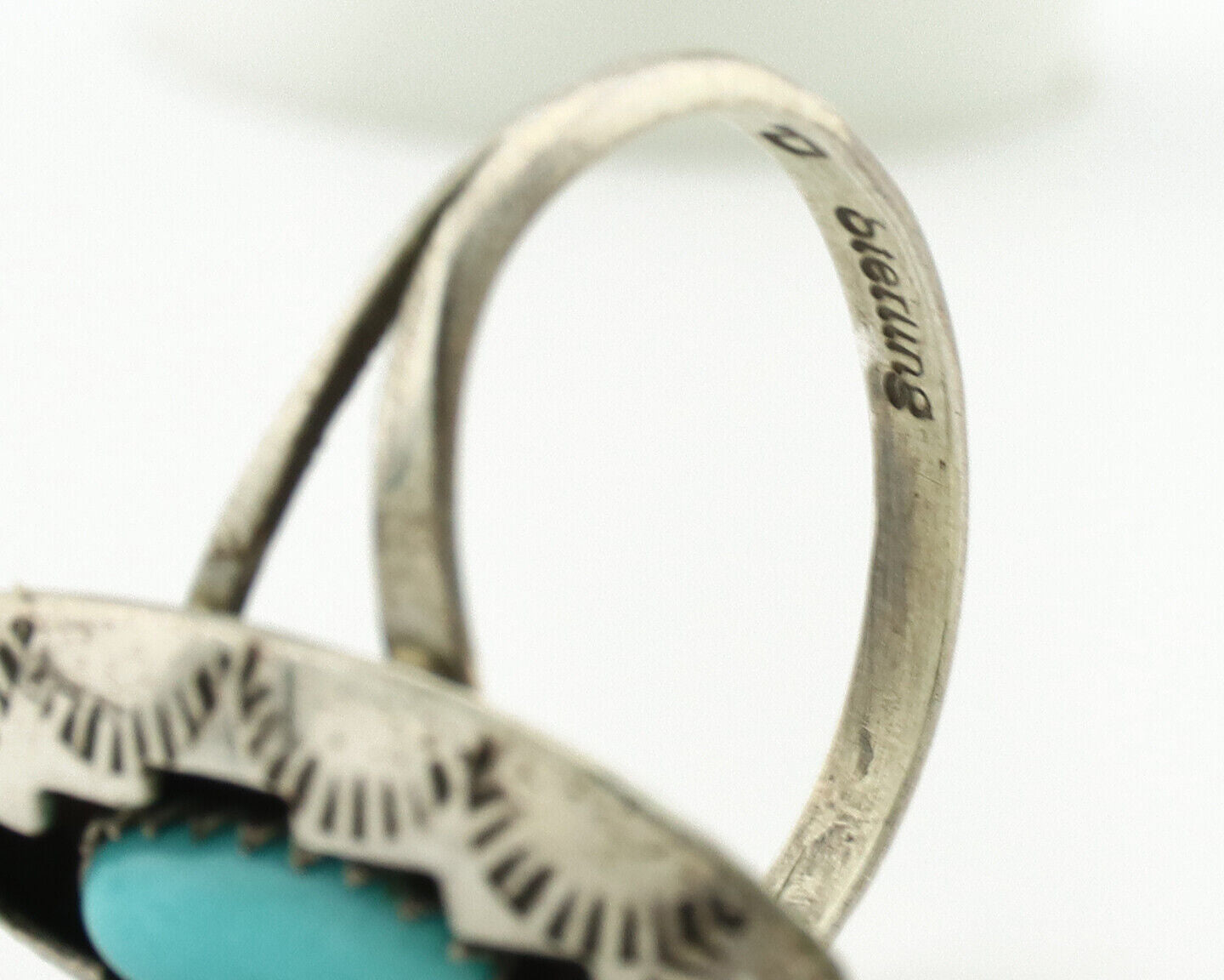 Navajo Ring .925 Silver Sleeping Beauty Turquoise Artist Signed P C.80's
