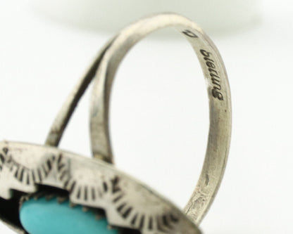 Navajo Ring .925 Silver Sleeping Beauty Turquoise Artist Signed P C.80's