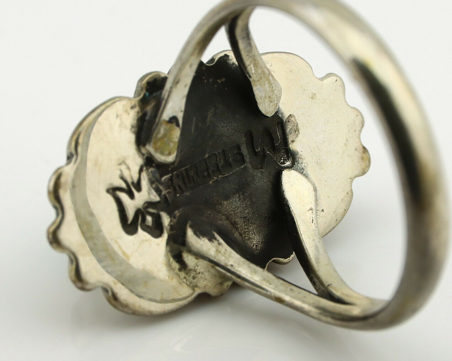 Navajo Ring .925 Silver Green Turquoise Signed M Montoya C.80's
