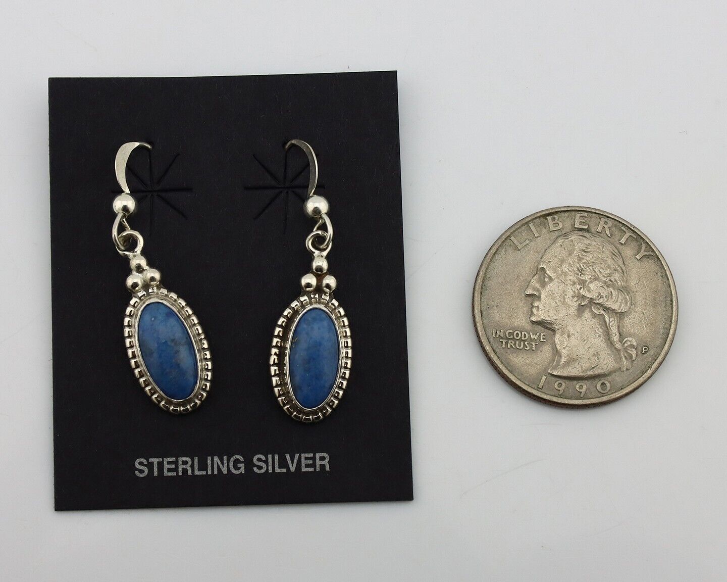 Navajo Earrings 925 Silver Natural Royal Blue Lapis Native American Artist C90s